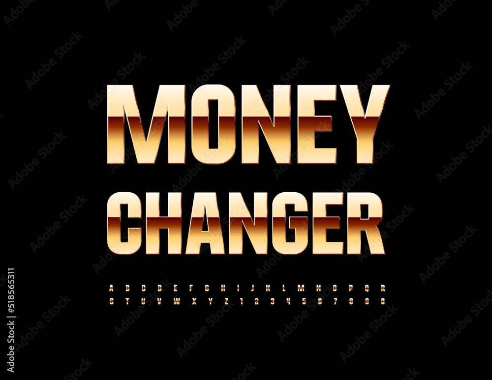 Vector modern Emblem Money Changer. Trendy Golden Font. Chic Alphabet