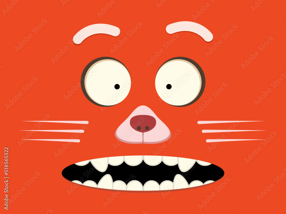 Red cat face wallpaper design, cute illustration for kids
