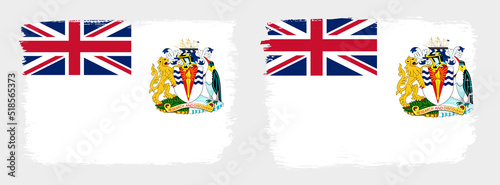 A set of two vector brush flags of British Antarctic Territory with abstract shape brush stroke effect