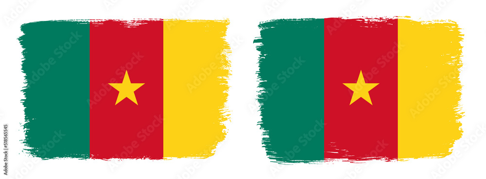 A set of two vector brush flags of Cameroon with abstract shape brush stroke effect A set of two vector brush flags of Cameroon with abstract shape brush stroke effect