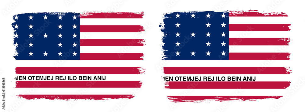 A set of two vector brush flags of Bikini Atoll with abstract shape brush stroke effect A set of two vector brush flags of Bikini Atoll with abstract shape brush stroke effect