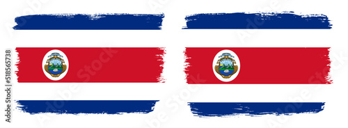 A set of two vector brush flags of Costa Rica with abstract shape brush stroke effect