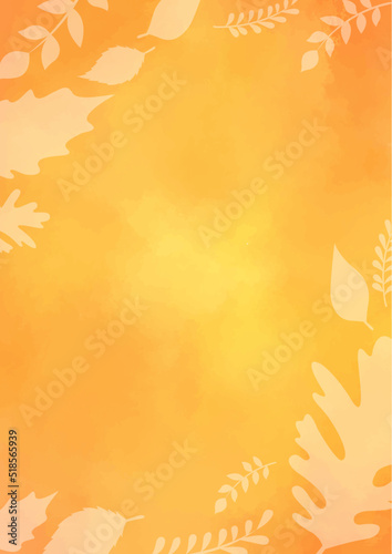 Silhouette fall leaves on orange watercolor background for decoration on natural in Autumn season and Thanksgiving festival.