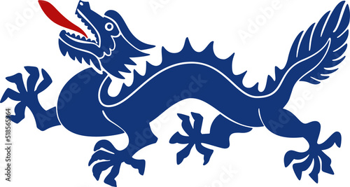 Blue Dragon Chinese Mid-Century 