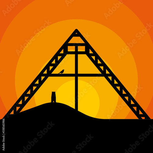 Glastonbury Tor And Glastonbury Festival Pyramid Stage Sunset