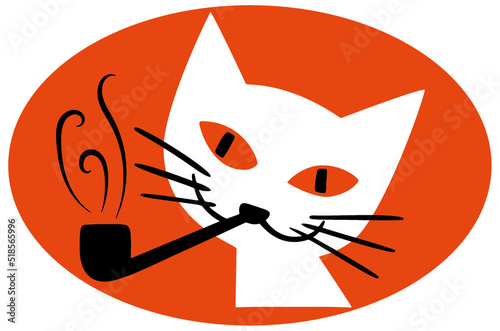 Mid-Century Cat With Pipe