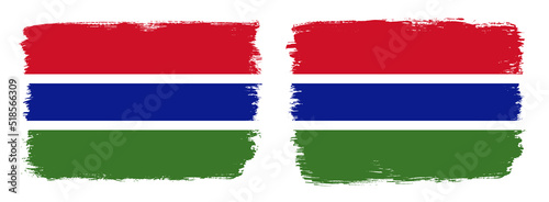 A set of two vector brush flags of Gambia with abstract shape brush stroke effect