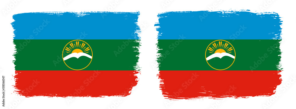 A set of two vector brush flags of Karachay-Cherkessia with abstract shape brush stroke effect A set of two vector brush flags of Karachay-Cherkessia with abstract shape brush stroke effect