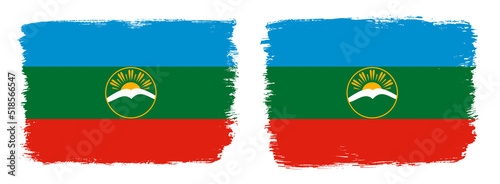 Fotografie A set of two vector brush flags of Karachay-Cherkessia with abstract shape brush