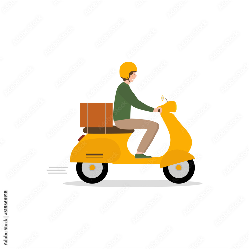 Online delivery service concept, delivery home and office. Warehouse, scooter courier. Vector illustration