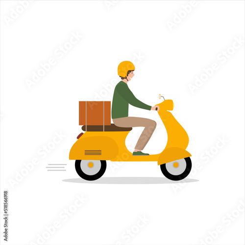 Online delivery service concept, delivery home and office. Warehouse, scooter courier. Vector illustration