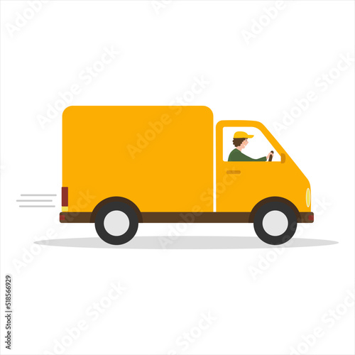 Online delivery service concept, delivery home and office. Warehouse, car courier. Vector illustration