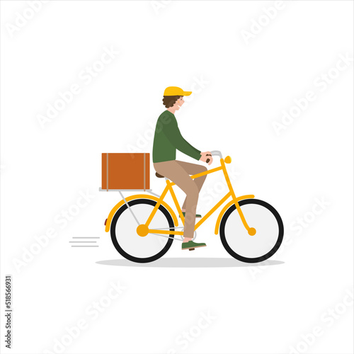 Online delivery service concept, delivery home and office. Warehouse, bike courier. Vector illustration