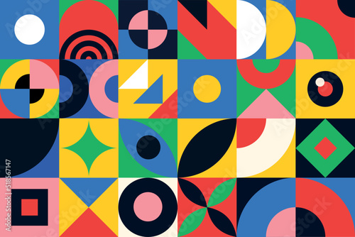 Colorful bauhaus background. Mosaic pattern. Trendy geometric design. Modern abstract design. Vector stock