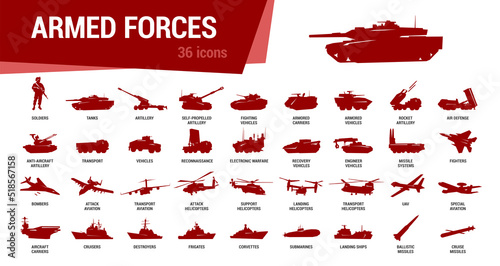 Canvas-taulu Armored forces icon set