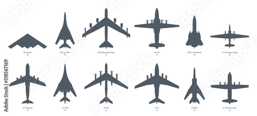 Print op canvas Military aircrafts icon set