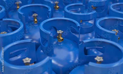 Blue gas cylinders close-up, 3d render