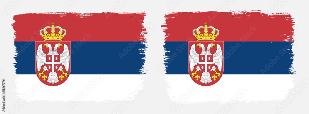 A set of two vector brush flags of Serbia with abstract shape brush stroke effect A set of two vector brush flags of Serbia with abstract shape brush stroke effect
