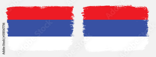 A set of two vector brush flags of Republika Srpska with abstract shape brush stroke effect