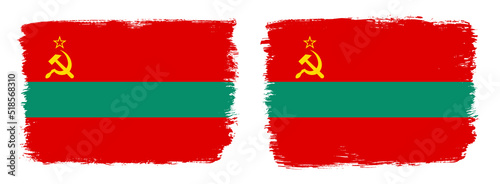A set of two vector brush flags of Transnistria with abstract shape brush stroke effect