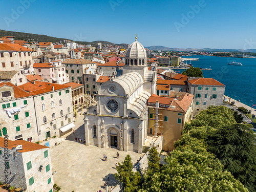 Croatia - Amazing Sibenik the historical city in heart of Dalmacia from drone view