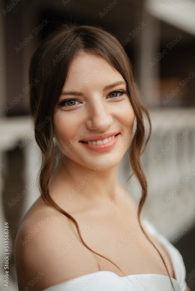 portrait of a young bride girl in a short white dress portrait of a young bride girl in a short white dress