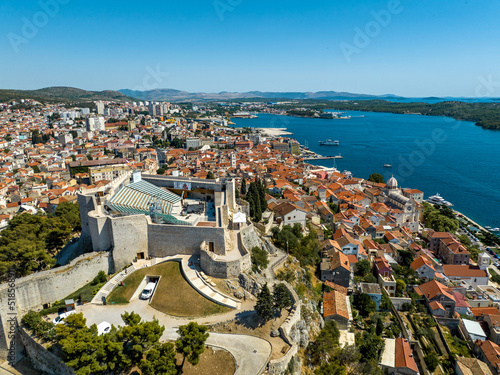 Croatia - Amazing Sibenik the historical city in heart of Dalmacia from drone view photo