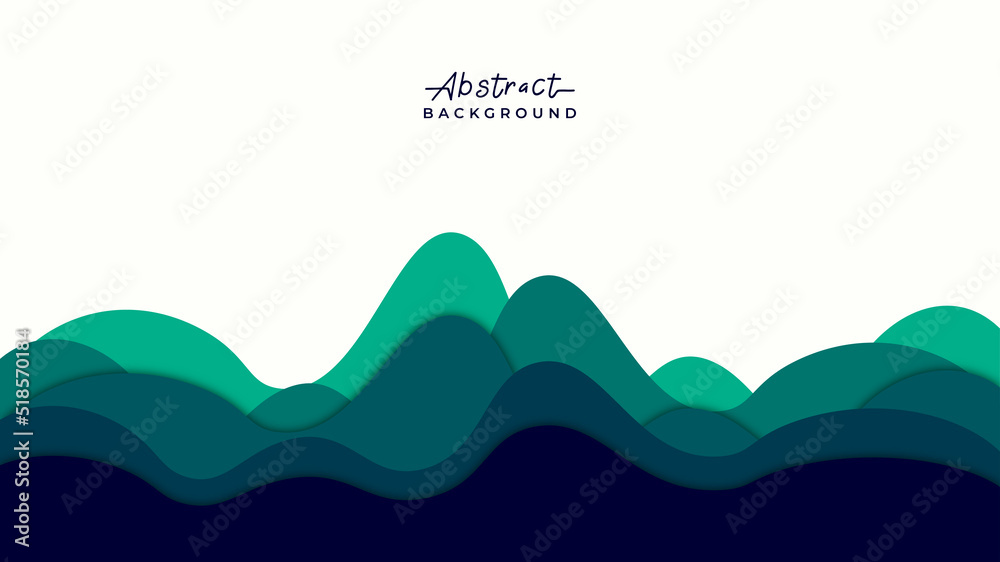 Abstract blue and green wave background papercut style