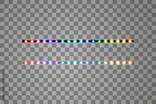 Colorful Shining led vector stripes, neon illumination on transparent background