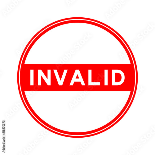 Red color round seal sticker in word invalid on white background