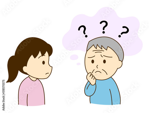 認知症で物忘れのあるシニア男性と若い女性