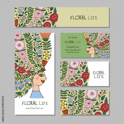 Floral female portrait, pretty woman with floral hairs, concept art for your ...