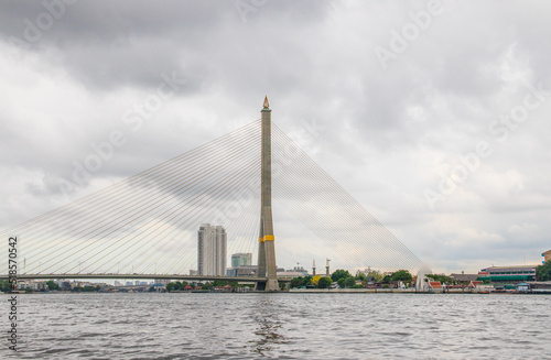 A Bridge and the Chao Phraya River of the Capital City and Metropolis Bangkok Thailand Southeast Asia