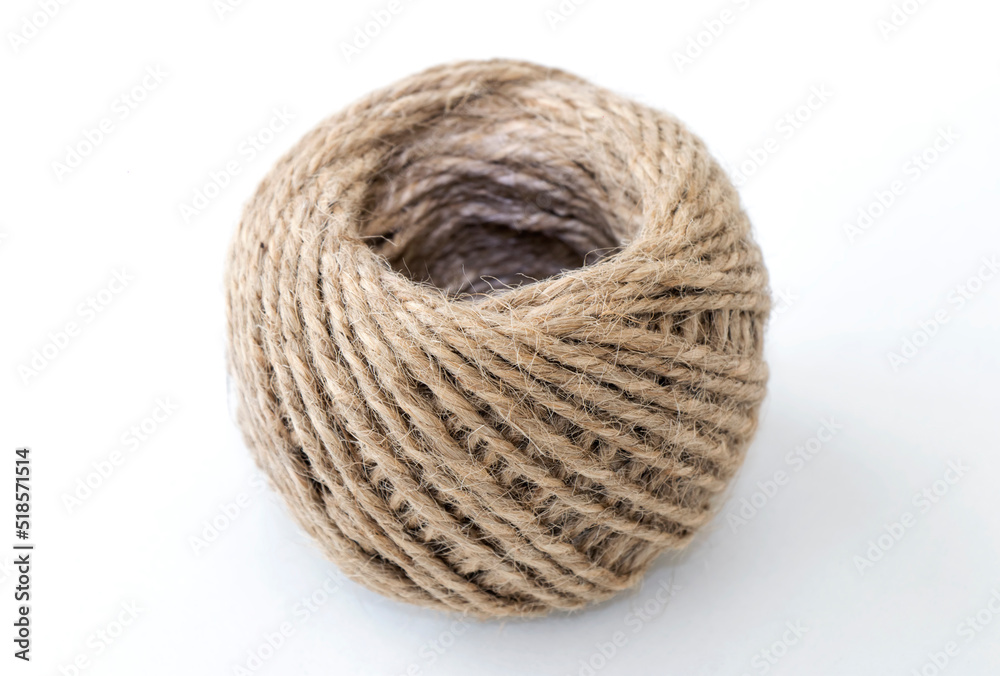 skein of linen rope isolated on white background