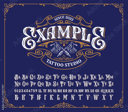 Vintage Tattoo Studio logo template with alphabet 