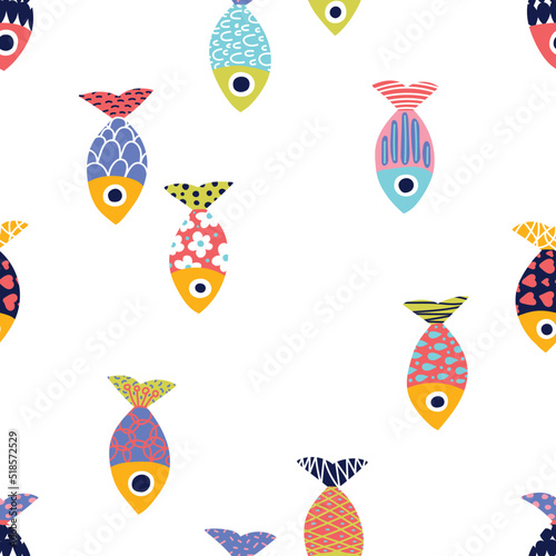 Cute fish.  Kids background. Can be used in textile industry, paper, background, scrapbooking.
