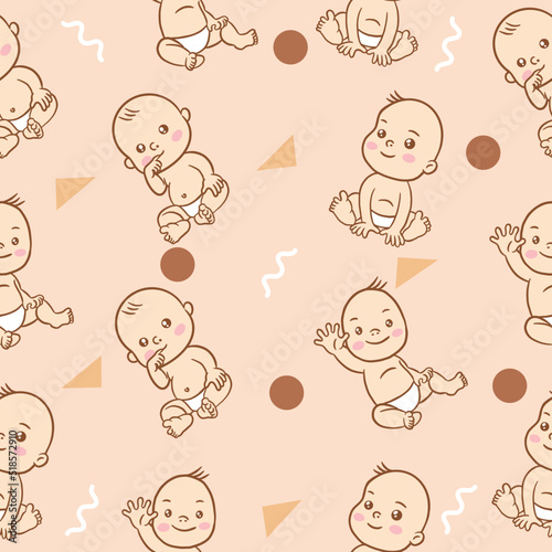 Set Cute Baby Babies Boy Cartoon Flat With Abstract Brown Object Collection Illustration Lite Pink.