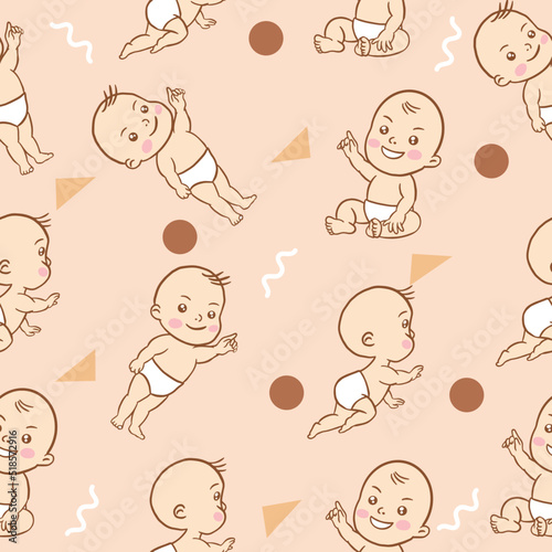 Set Cute Baby Babies Boy Cartoon Flat With Abstract Brown Object Collection Illustration Lite Pink.