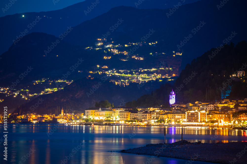 The village of Bellagio, on Lake Como, on a summer night. 
