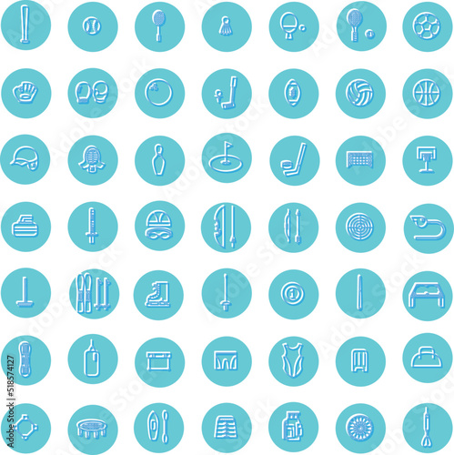 レリーフ風スポーツ用品アイコンセット（青）