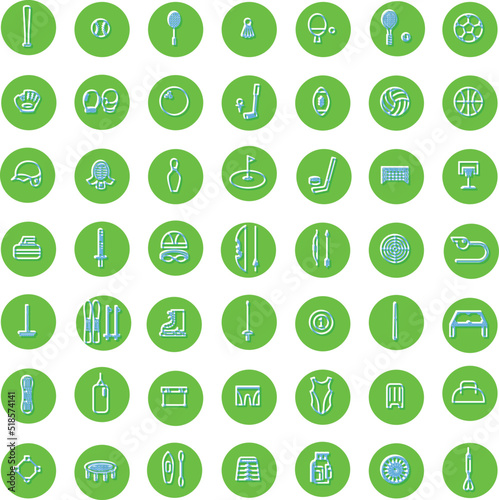 レリーフ風スポーツ用品アイコンセット（緑）