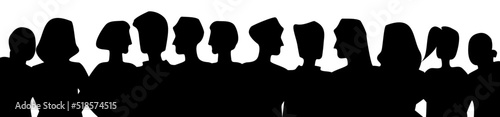 Vector de silueta de personas diversas juntas, retratos tipo busto. Ilustración negra sobre fondo blanco.
