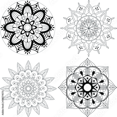 Collection of black and white mandala. Vector elements