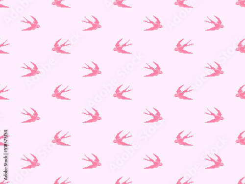 Bird cartoon character seamless pattern on pink background. © Eakkarach