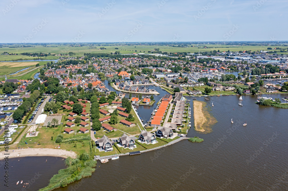 Aerial from the city Heeg at the Heegermeer in Friesland the Netherlands