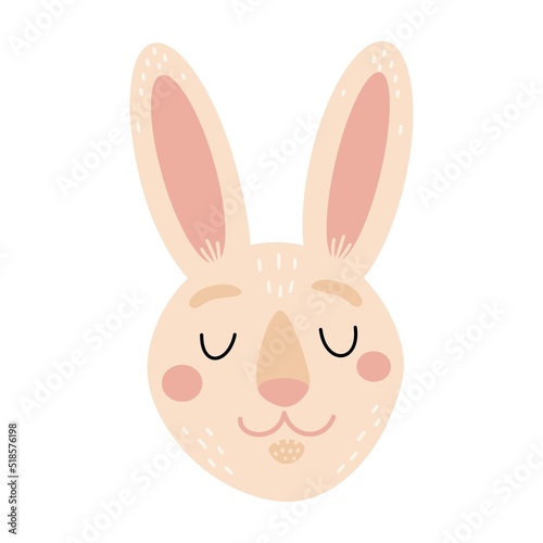 Cute rabbit face sleeping. Bunny head. Vector hand drawn illustration.