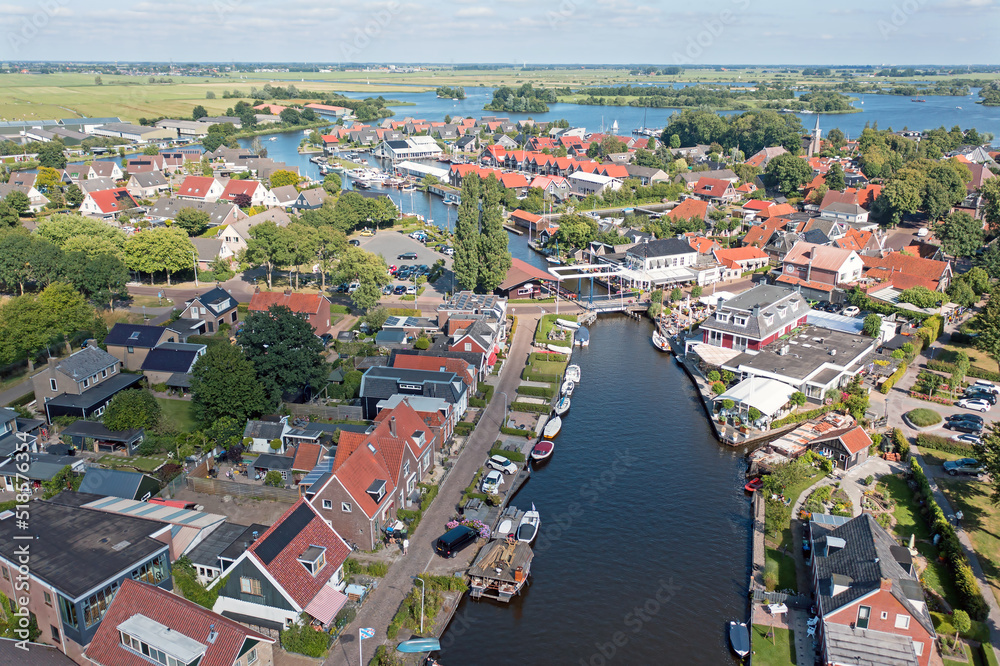 Aerial from the old city Terherner at the Sneekermeer in Friesland the Netherlands