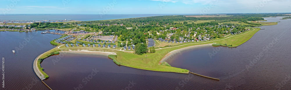Aerial panorama from Lauwersoog in Friesland the Netherlands