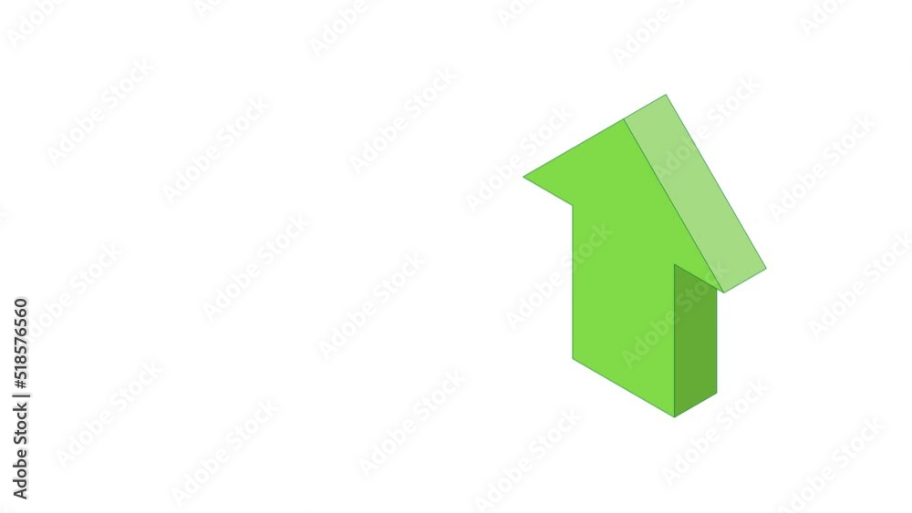 The green arrow goes up in a square mask. Isometric vector motion graphics animation. The green arrow goes up in a square mask. Isometric vector motion graphics animation.
