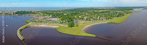 Aerial panorama from Lauwersoog in Friesland the Netherlands